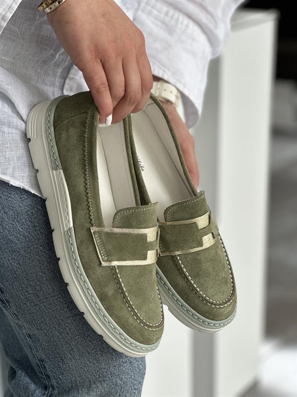 Hakiki Deri Ortopedik Yazlık Babet Ayakkabısı | Mint Yeşili