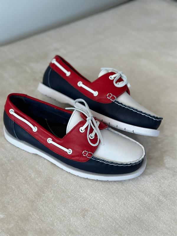 Kadın Deri Loafer Ayakkabı | Lacivert Kırmızı Beyaz 