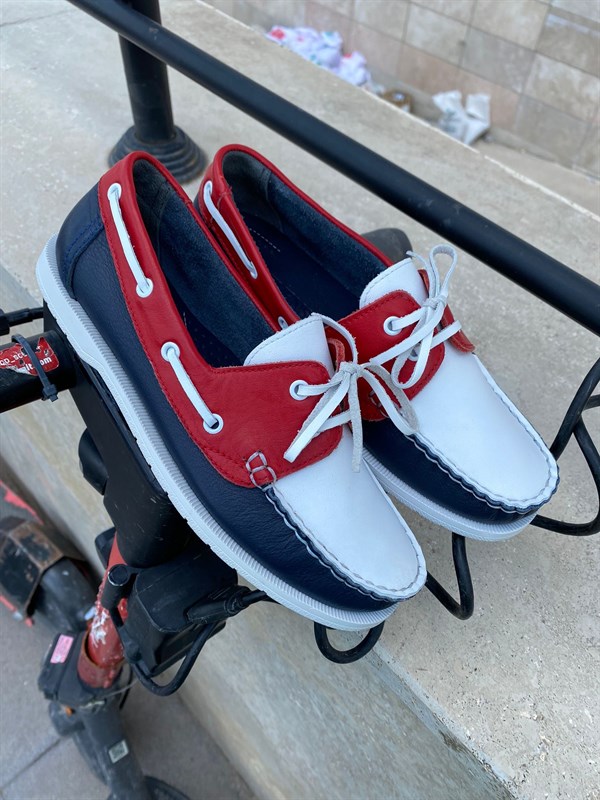 Kadın Deri Loafer Ayakkabı | Lacivert Kırmızı Beyaz 
