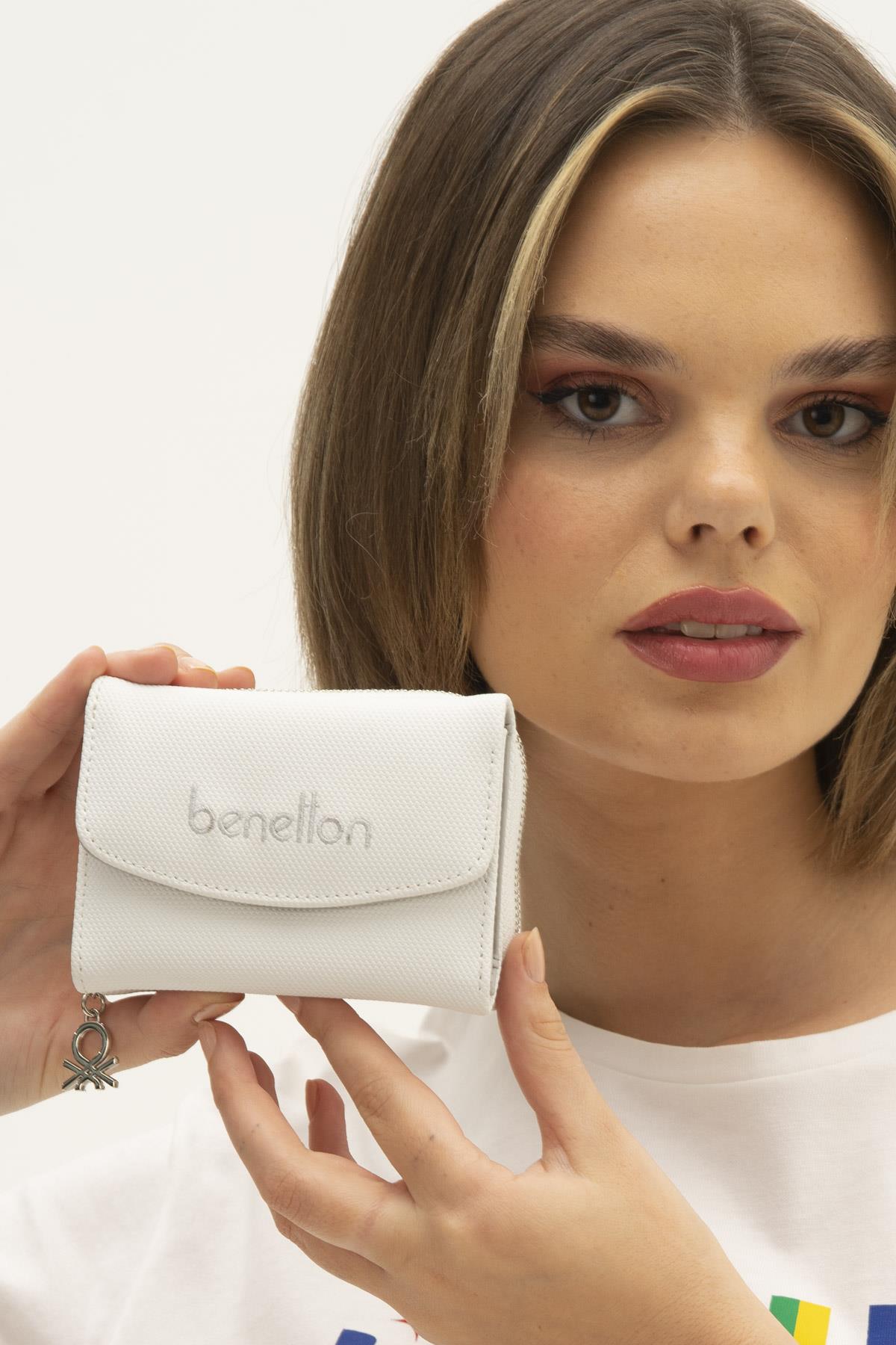 Benetton Cüzdan | Beyaz Açık Gri