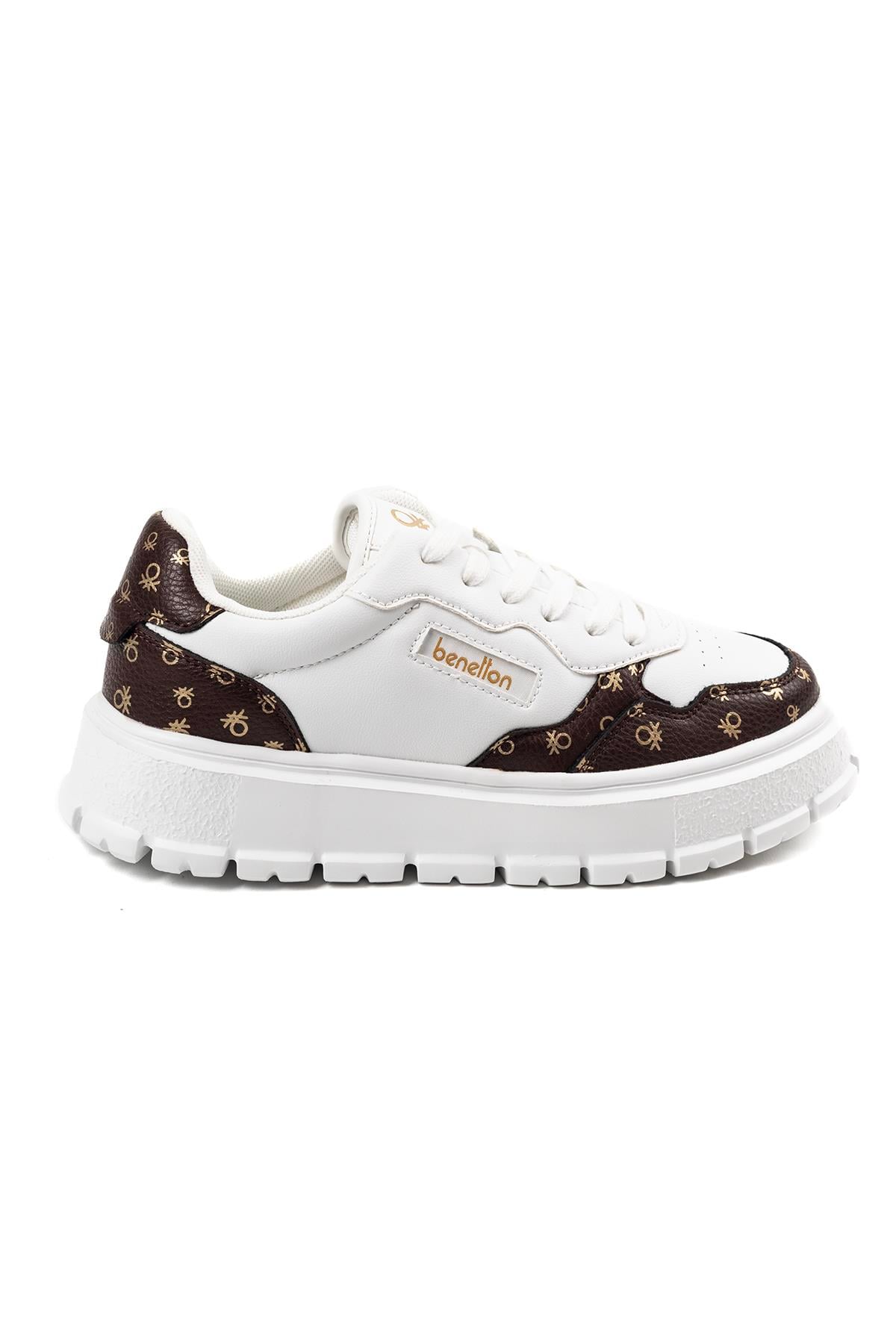 Benetton Logolu Platform Beyaz Yüksek Tırtıklı Taban Sneaker  