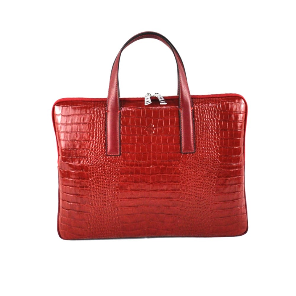 Kırmızı Kroko Deri Evrak Çantası