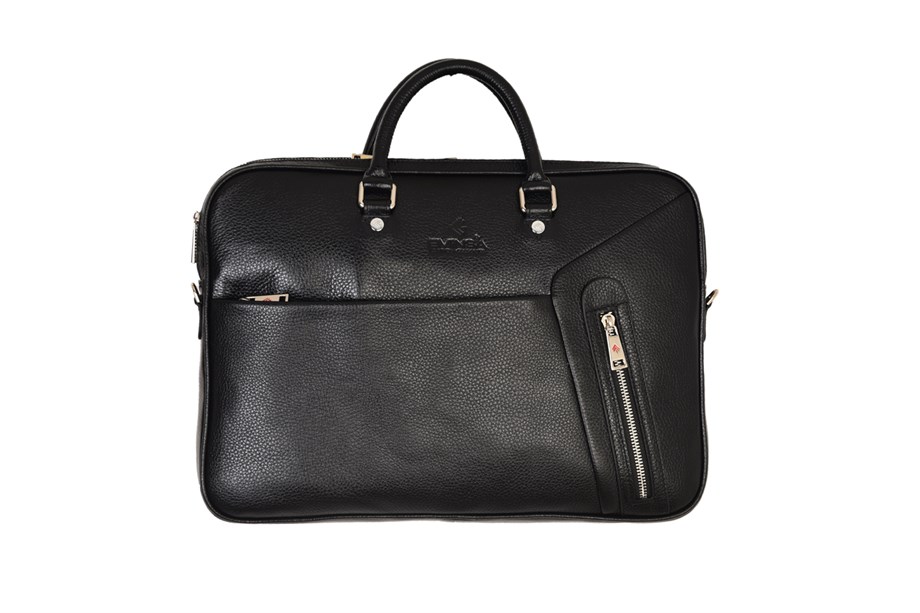 Siyah Deri Fermuar Detaylı Evrak Çantası