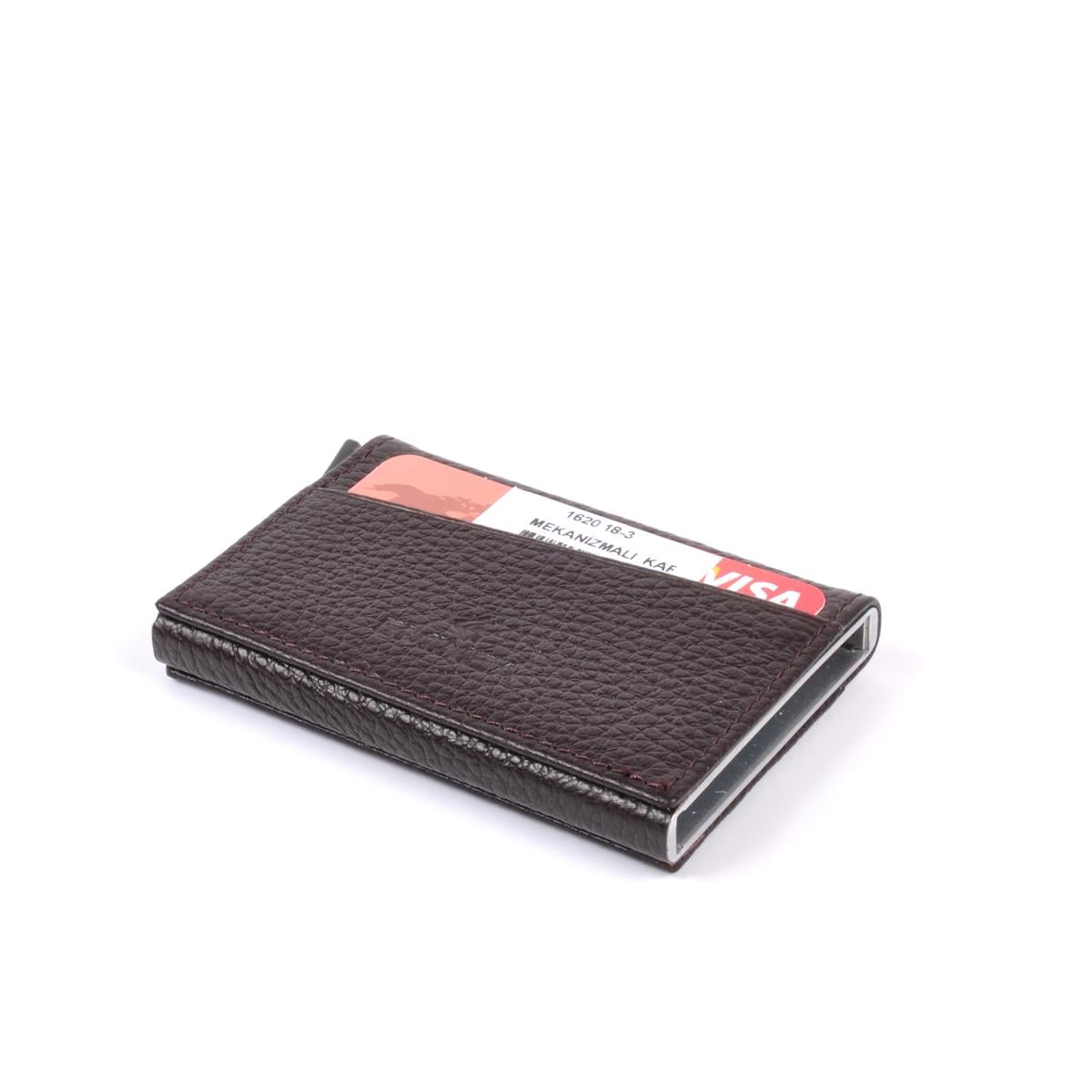 Kahverengi Deri Mekanızmalı Kartlık