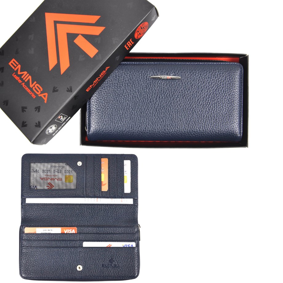 Lacivert Hakiki Deri Kadın Cüzdan