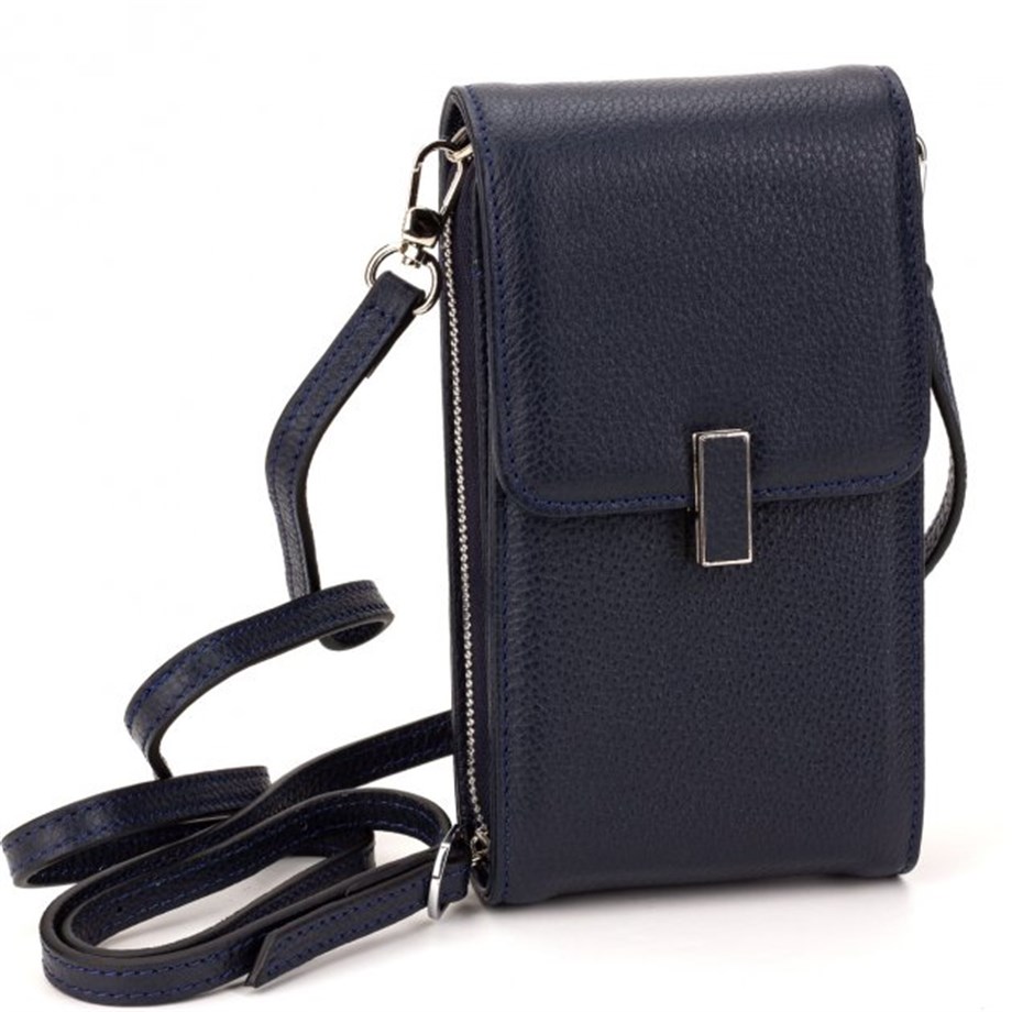 Lacivert Deri Dikey Omuz Çantası