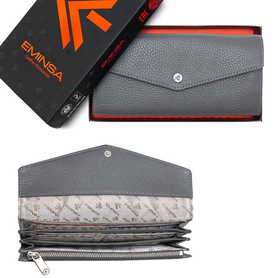 Gri Deri Kadın Cüzdan