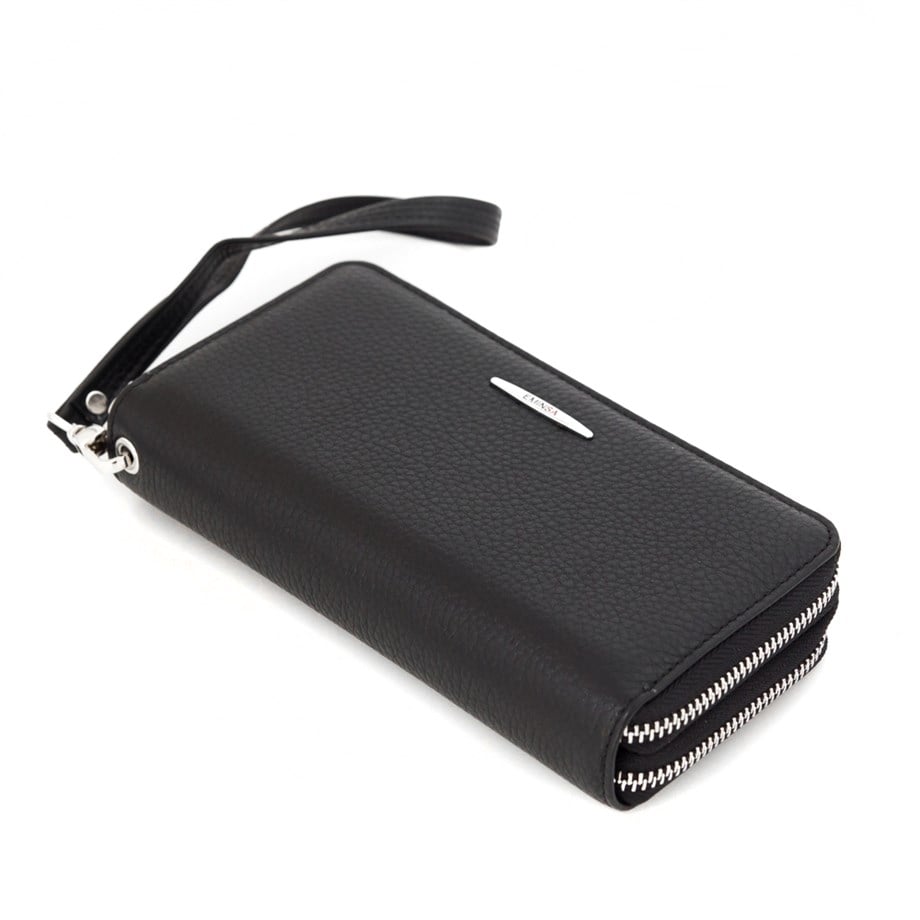 Unisex Siyah Hakiki Deri İki Bölmeli Cüzdan