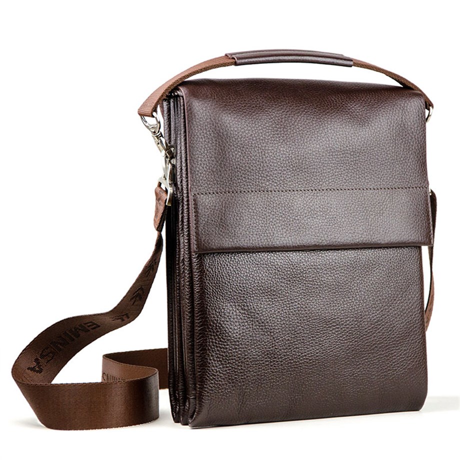 Erkek Kahverengi Deri Omuz Çantası