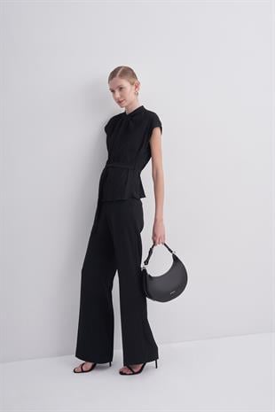 Kadın Siyah Hakiki Deri Yarım Ay Çanta