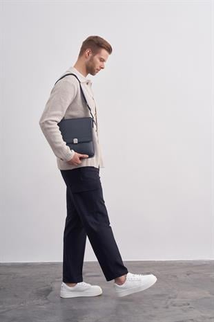 Lacivert Hakiki Deri Omuz Çantası