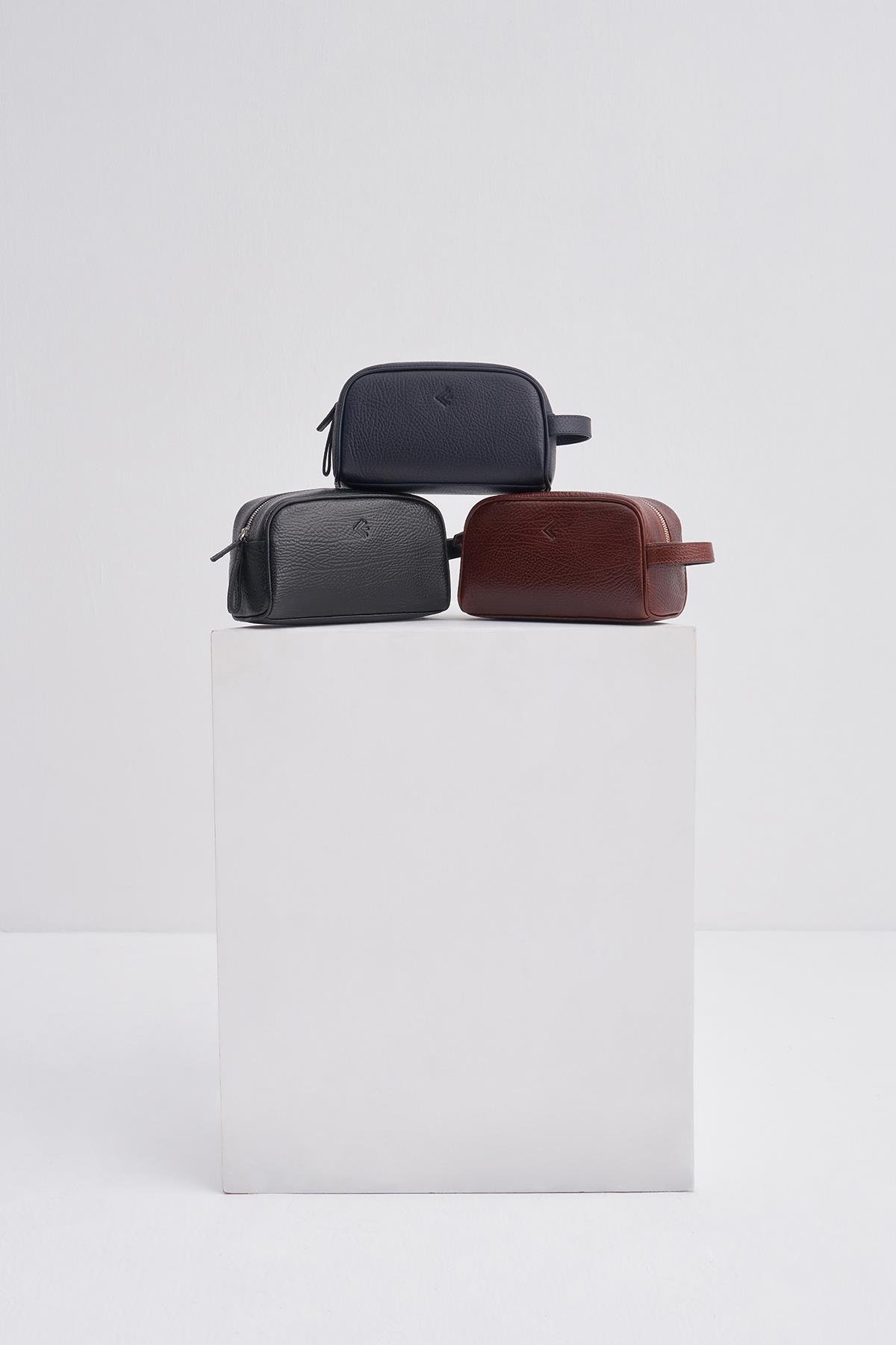 Lacivert Deri Erkek Bakım Çantası -2