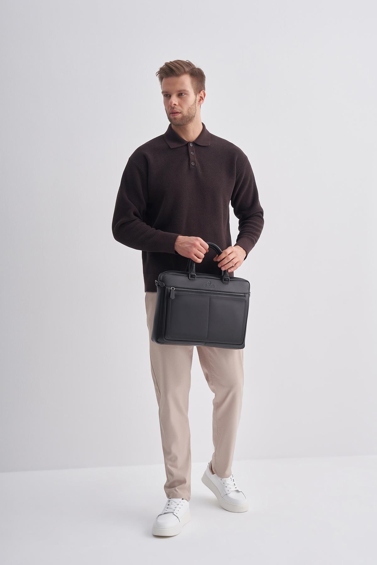 Eminsa Deri Erkek Siyah Evrak Çantası 7119