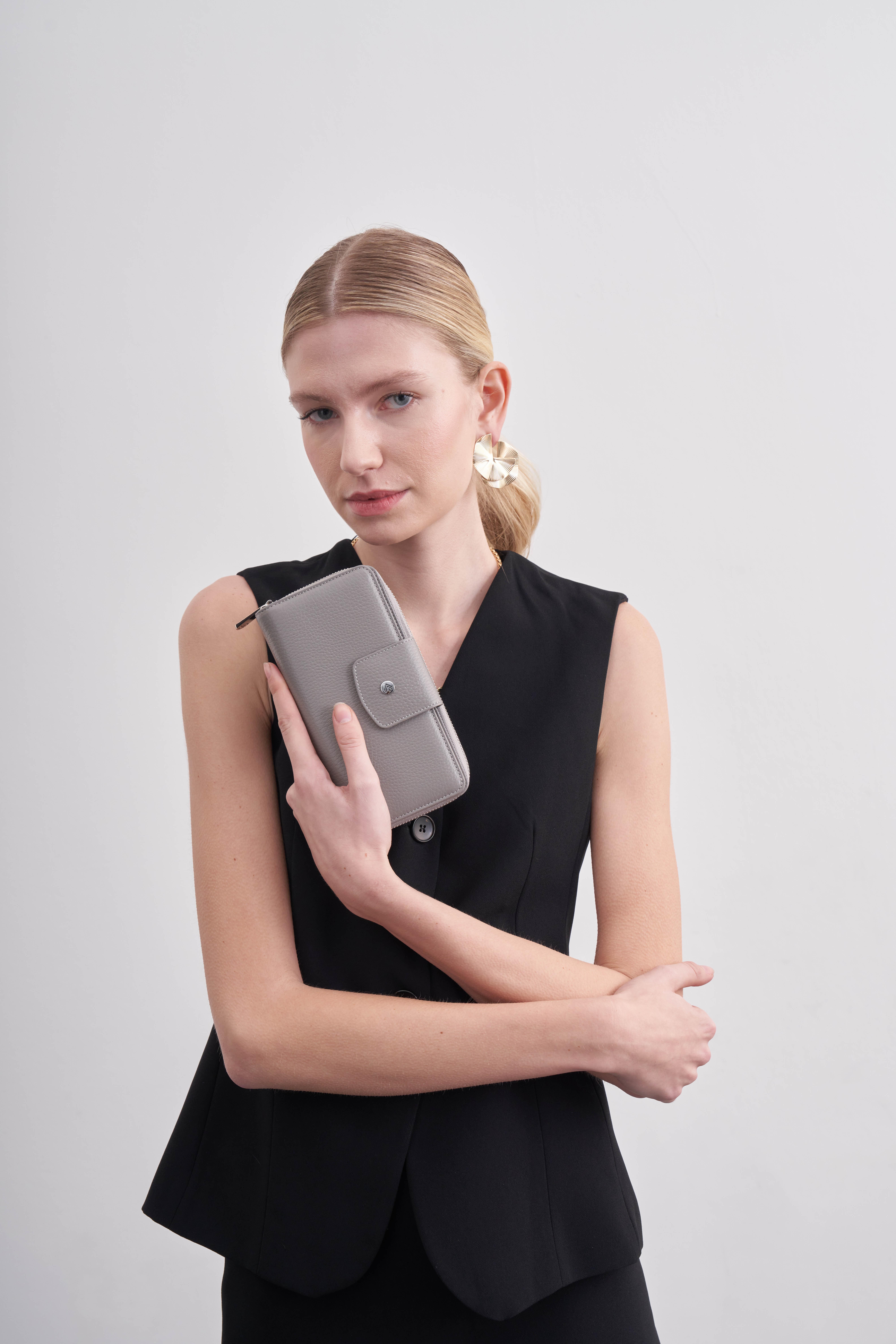 Gri Hakiki Deri Kadın Cüzdan 2149