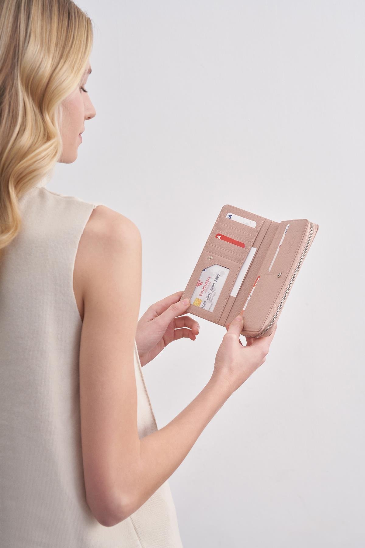 Pudra Hakiki Deri Kadın Cüzdan