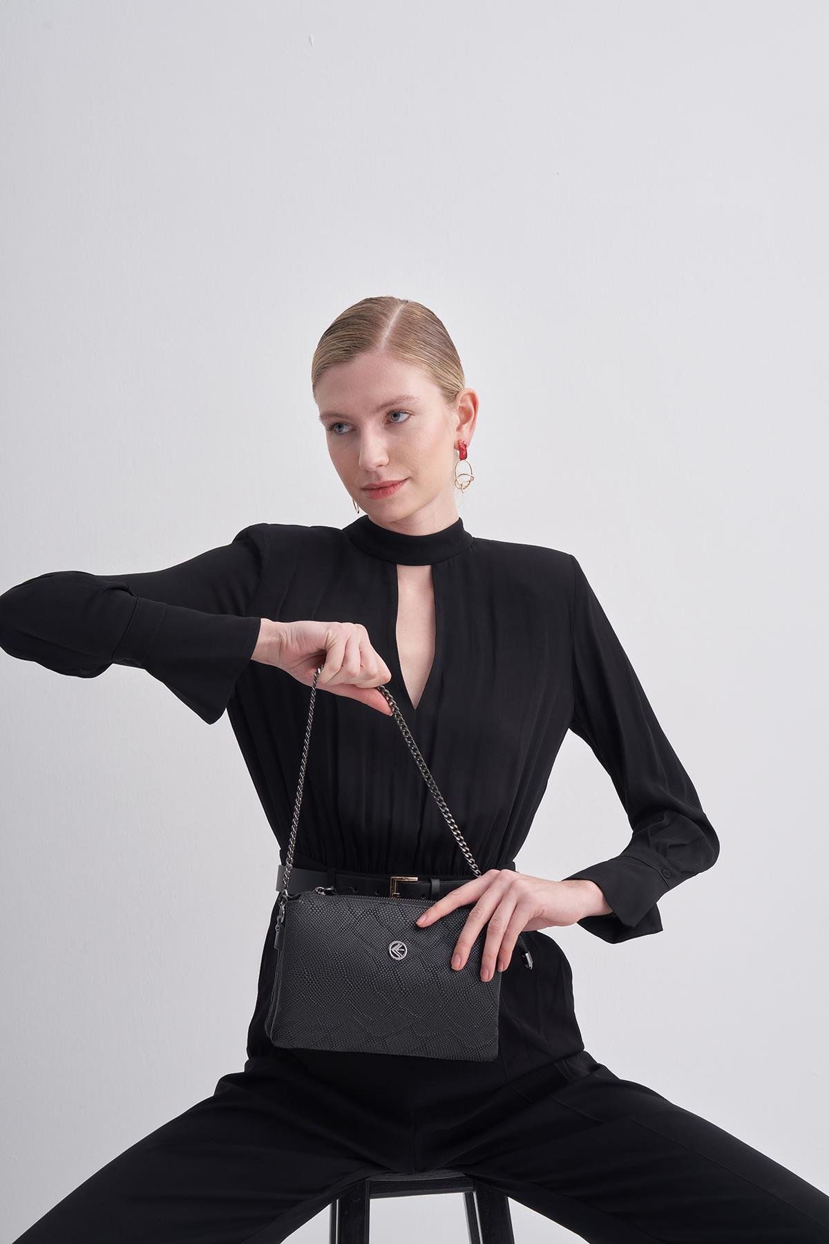 Eminsa Siyah Hakiki Deri Kadın Çantası 40396