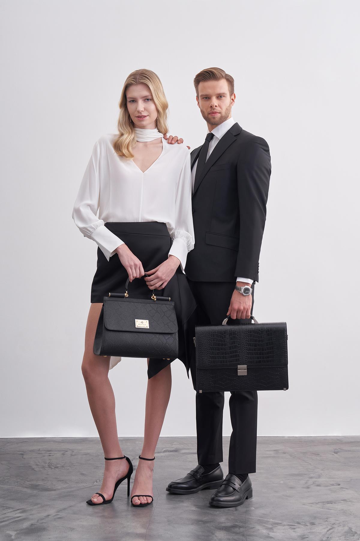 Siyah Kroko Deri Evrak Çantası