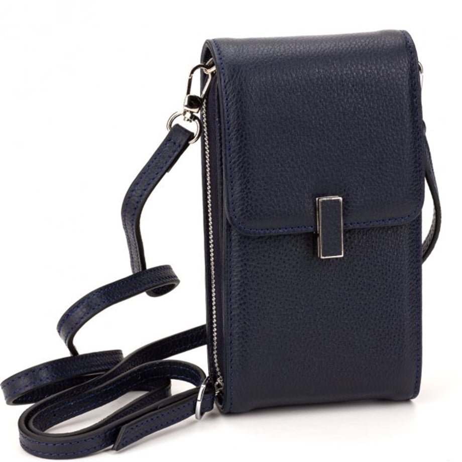 Lacivert Deri Dikey Omuz Çantası