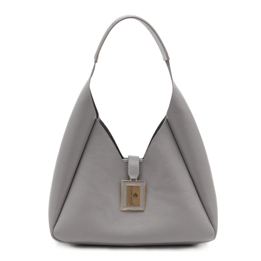 Gri Hakiki Deri İkili Set Kadın Omuz Çantası