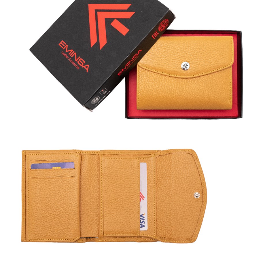 Sarı Renk Mini Deri Cüzdan