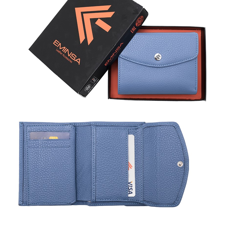 Mavi Renk Mini Deri Cüzdan