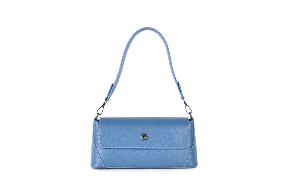 Kadın Mavi Hakiki Deri Baget Çanta