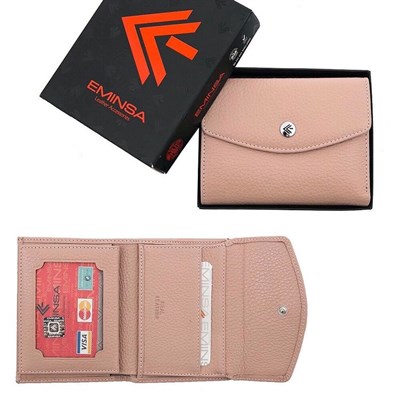 Pudra Renk Mini Deri Cüzdan