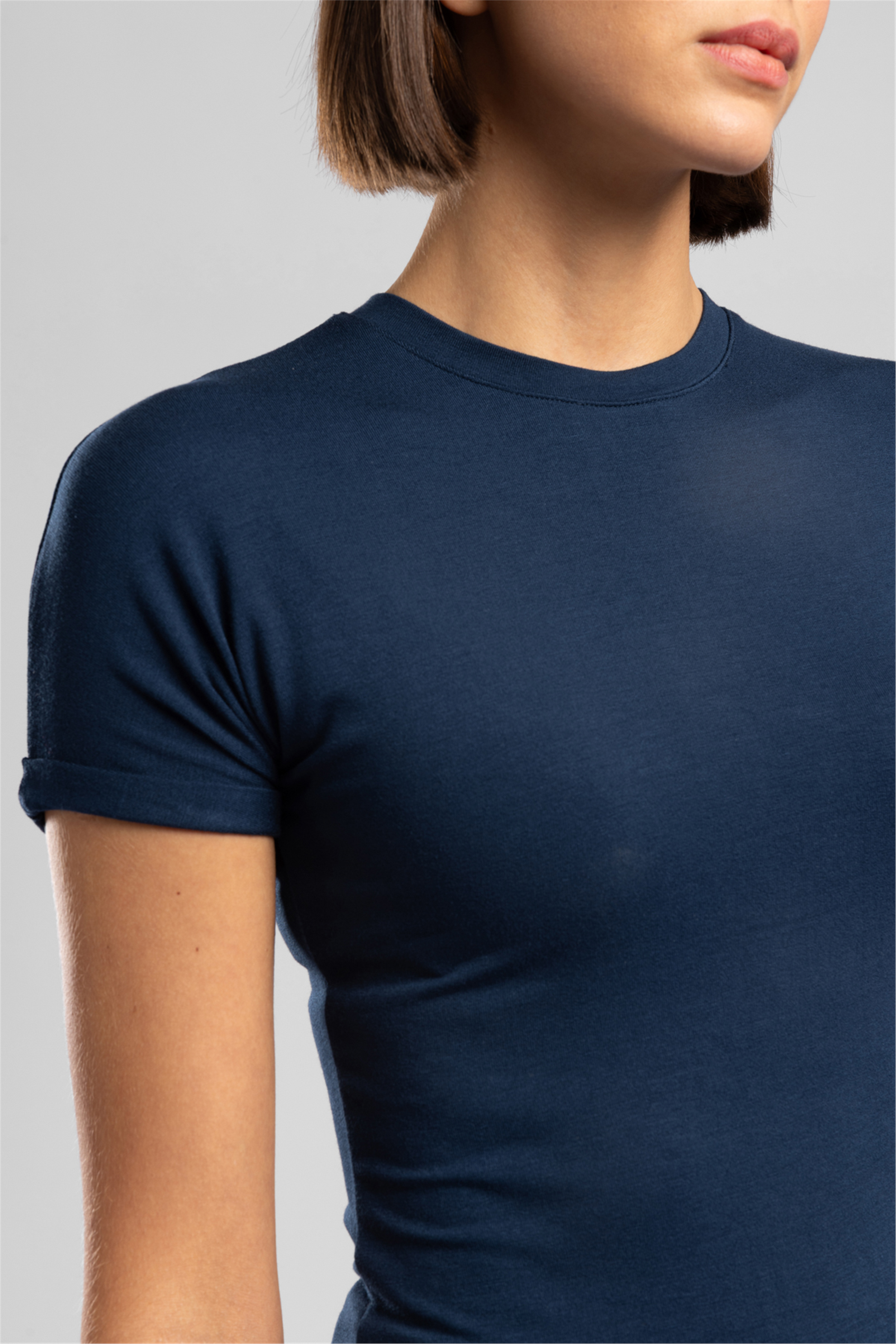 Abel Kadın Basic Bisiklet Yaka T-Shirt Mavi