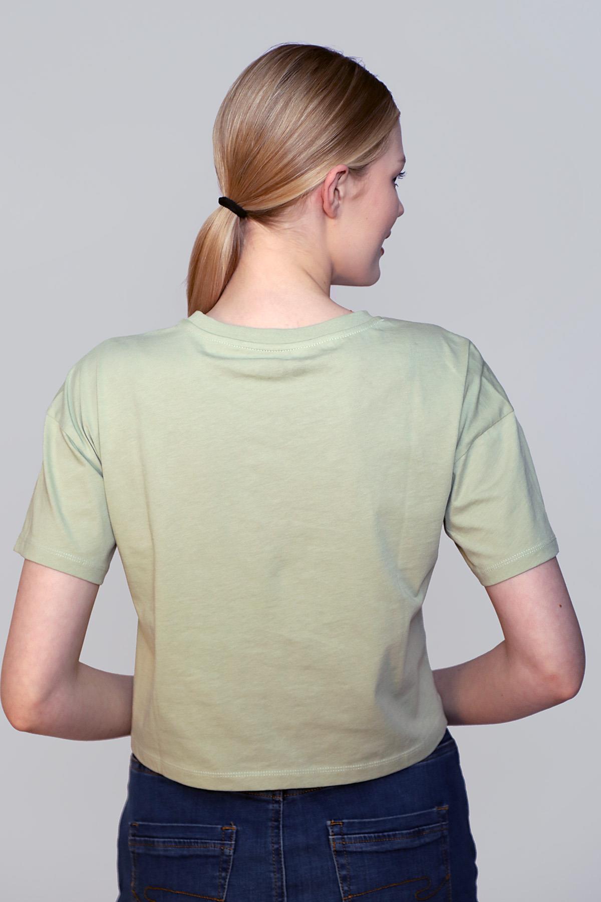 Addy Kadın %100 Pamuk O Yaka T-Shirt Açık Haki