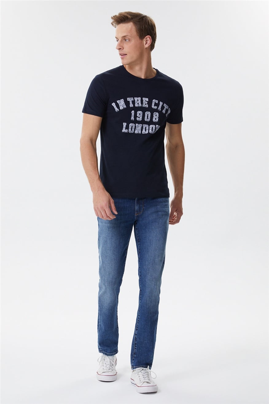 Allen Erkek O Yaka T-Shirt Lacivert