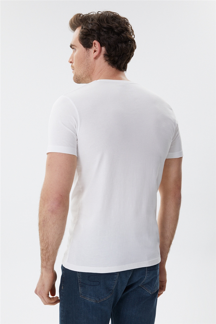 Allen Erkek %100 Pamuk Bisiklet Yaka T-Shirt Off White