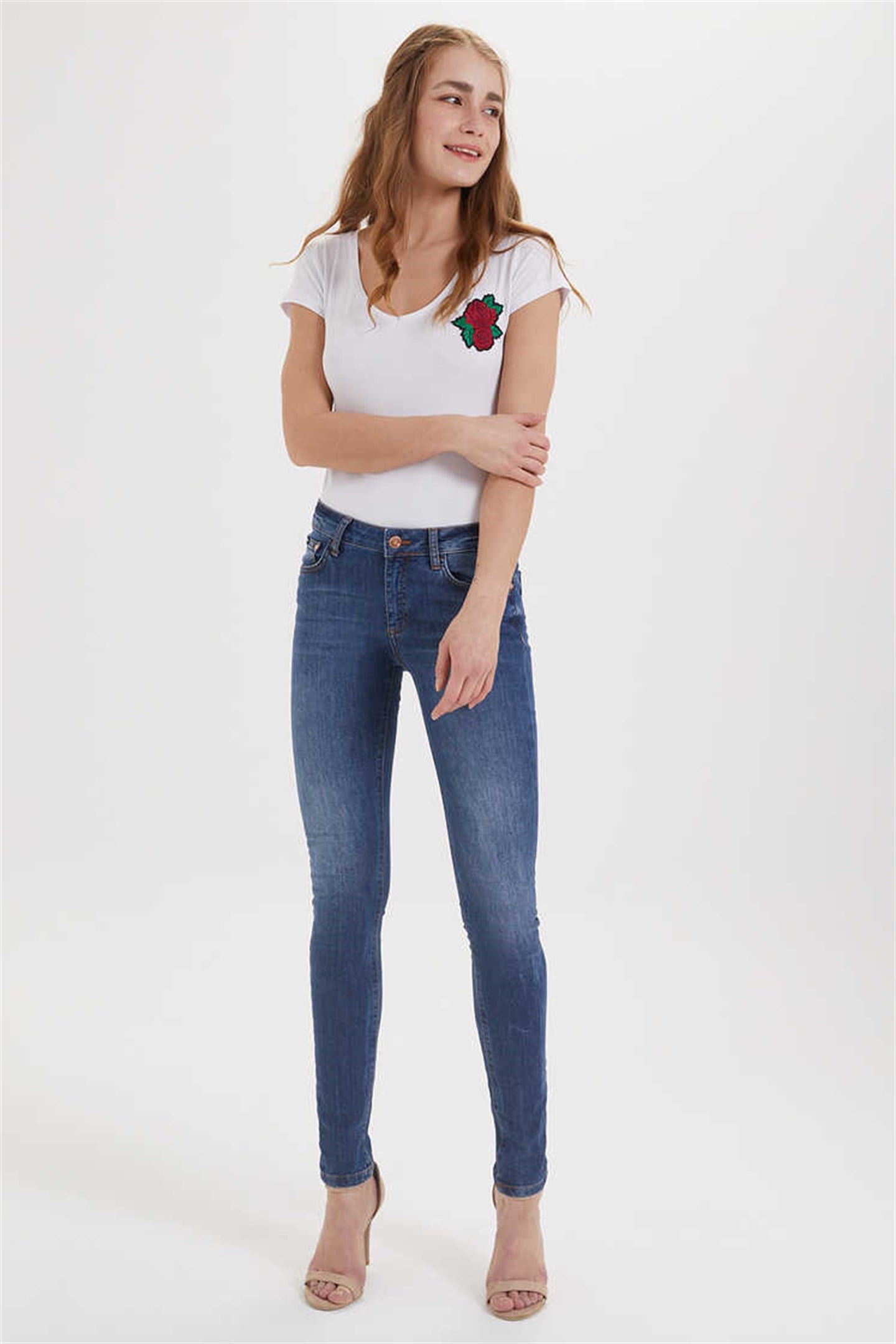 AMY KADIN DENIM SKINNY MIDRISE PANTOLON