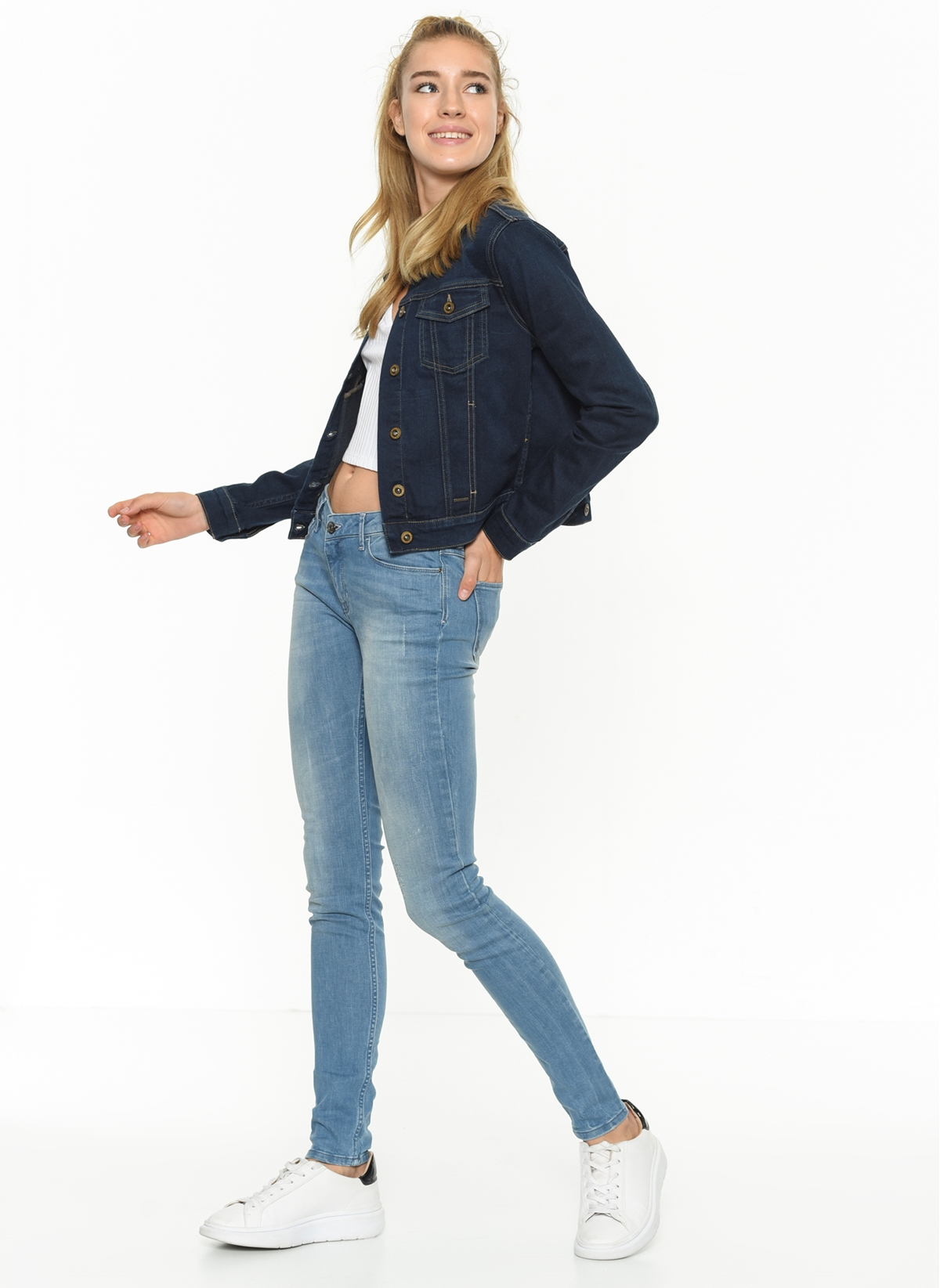 Amy Orta Bel Dar Kesim Çok Dar Paça Mavi Kadın Jean Pantolon