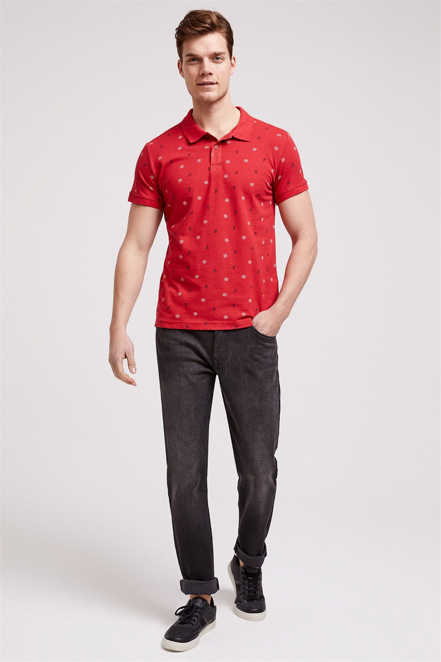 ANCHORS ERKEK BASKILI PİKE POLO YAKA T-SHIRT