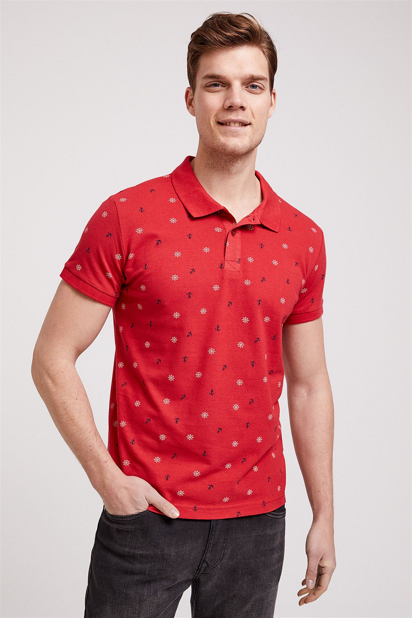 ANCHORS ERKEK BASKILI PİKE POLO YAKA T-SHIRT
