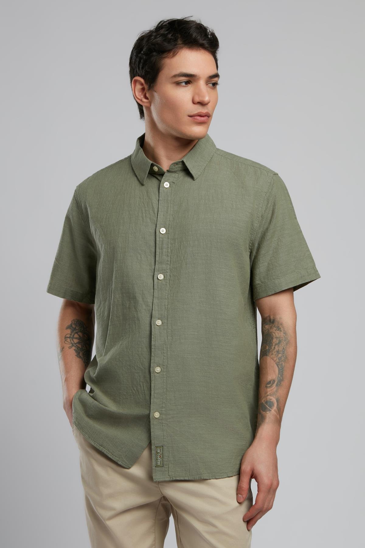 Andre Erkek K.Kol Dokuma Gömlek Haki