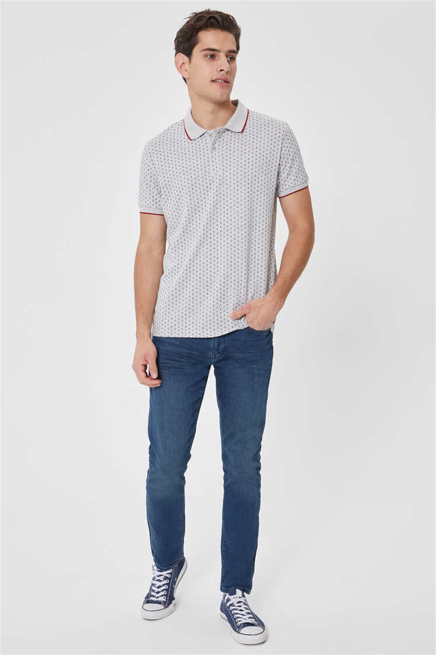 Andy Erkek Polo Yaka T-Shirt Gri Melanj