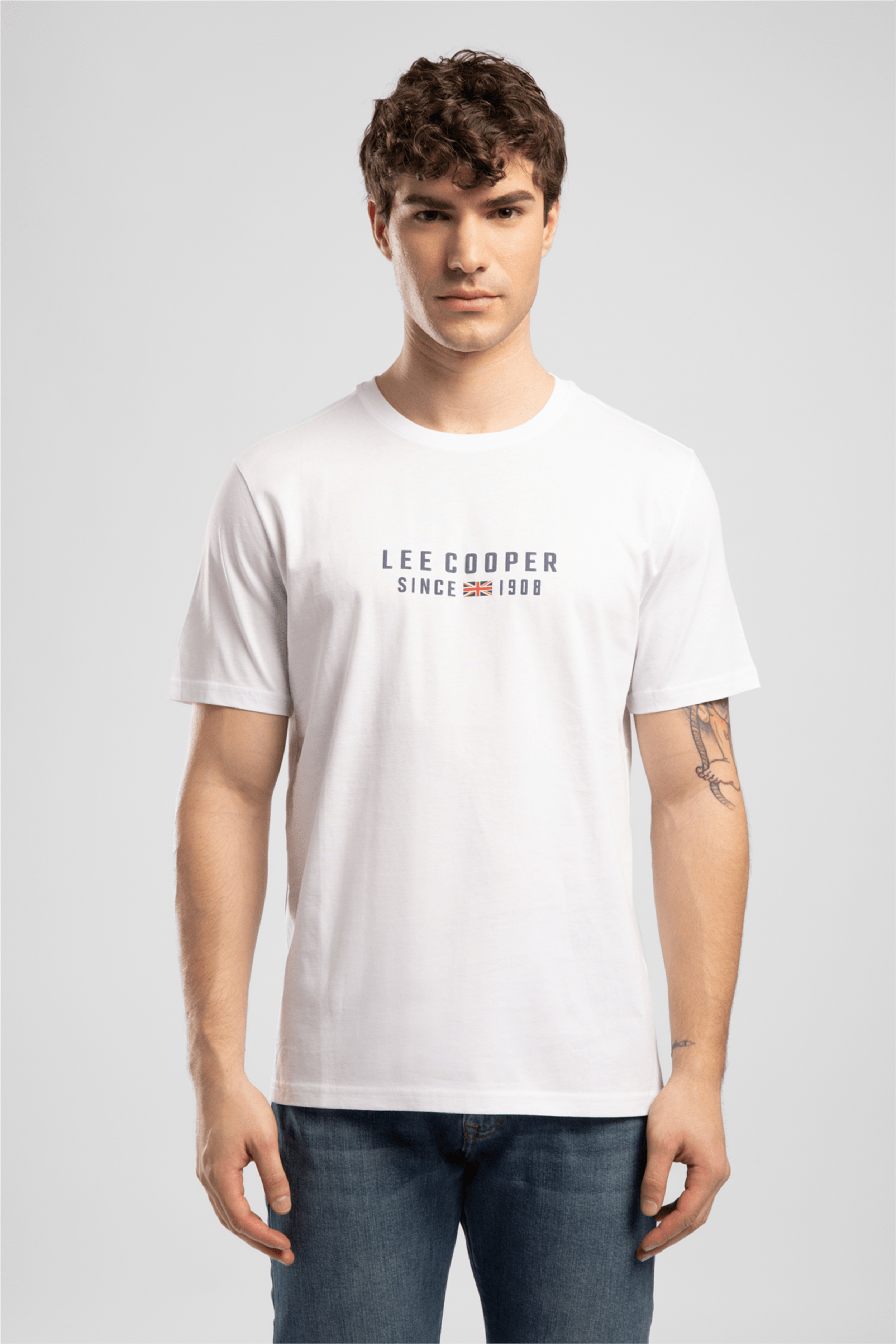 ANSEL Erkek Regular Fit %100 Pamuk Baskılı Bisiklet Yaka T-Shirt Beyaz
