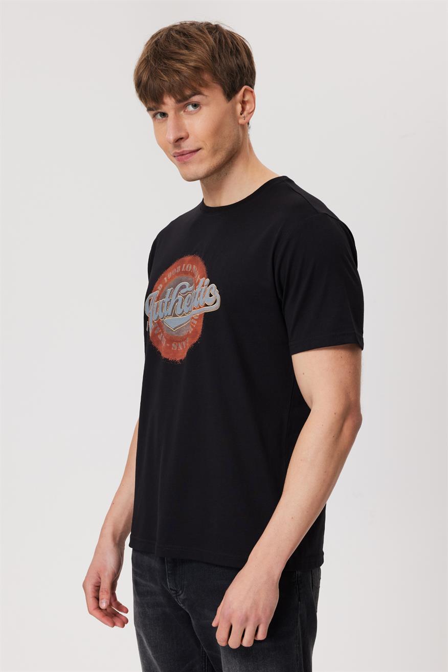 Authen Erkek %100 Pamuk O Yaka T-Shirt Siyah