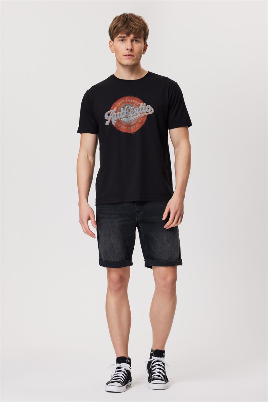 Authen Erkek %100 Pamuk O Yaka T-Shirt Siyah