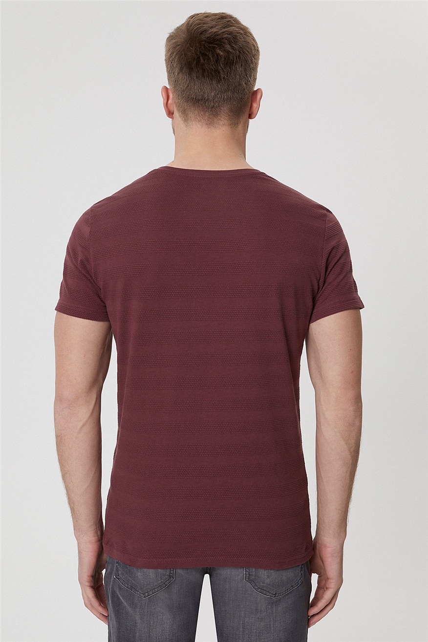Baines Erkek %100 Pamuk Bisiklet Yaka T-Shirt Koyu Gül Kurusu