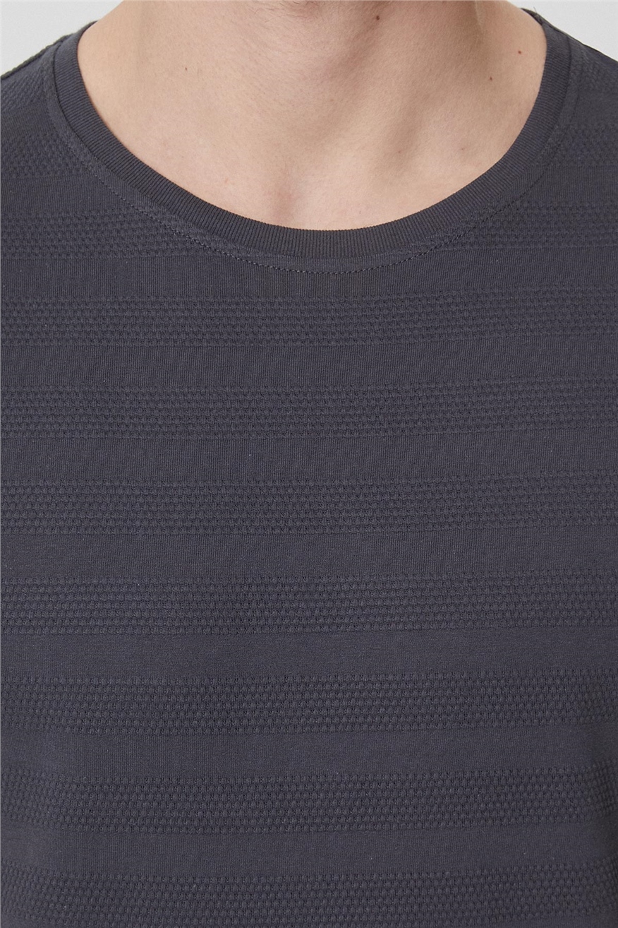 Baines Erkek %100 Pamuk Bisiklet Yaka T-Shirt Koyu Gri