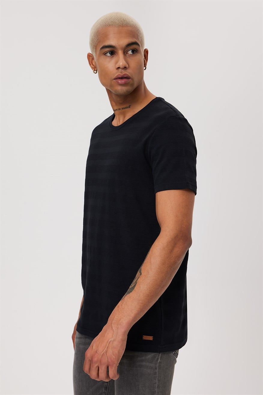 Baines Erkek %100 Pamuk O Yaka T-Shirt Siyah