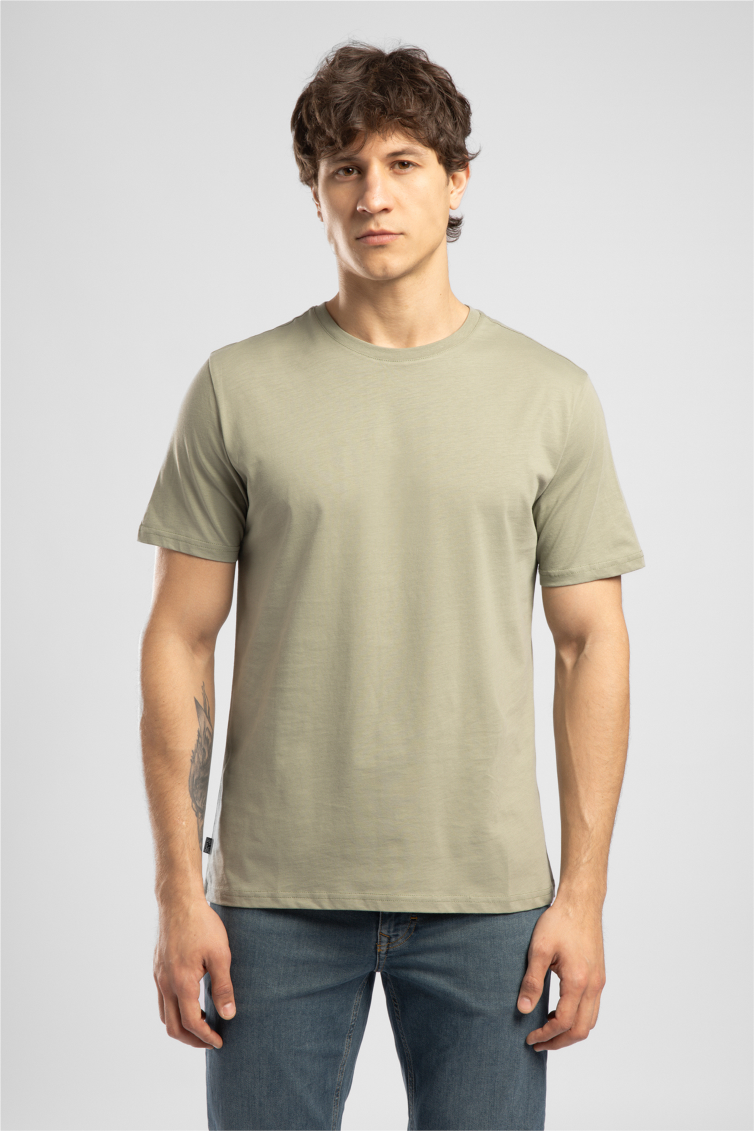 Baselo Erkek Regular Fit %100 Pamuk Basic Bisiklet Yaka T-Shirt Yeşil