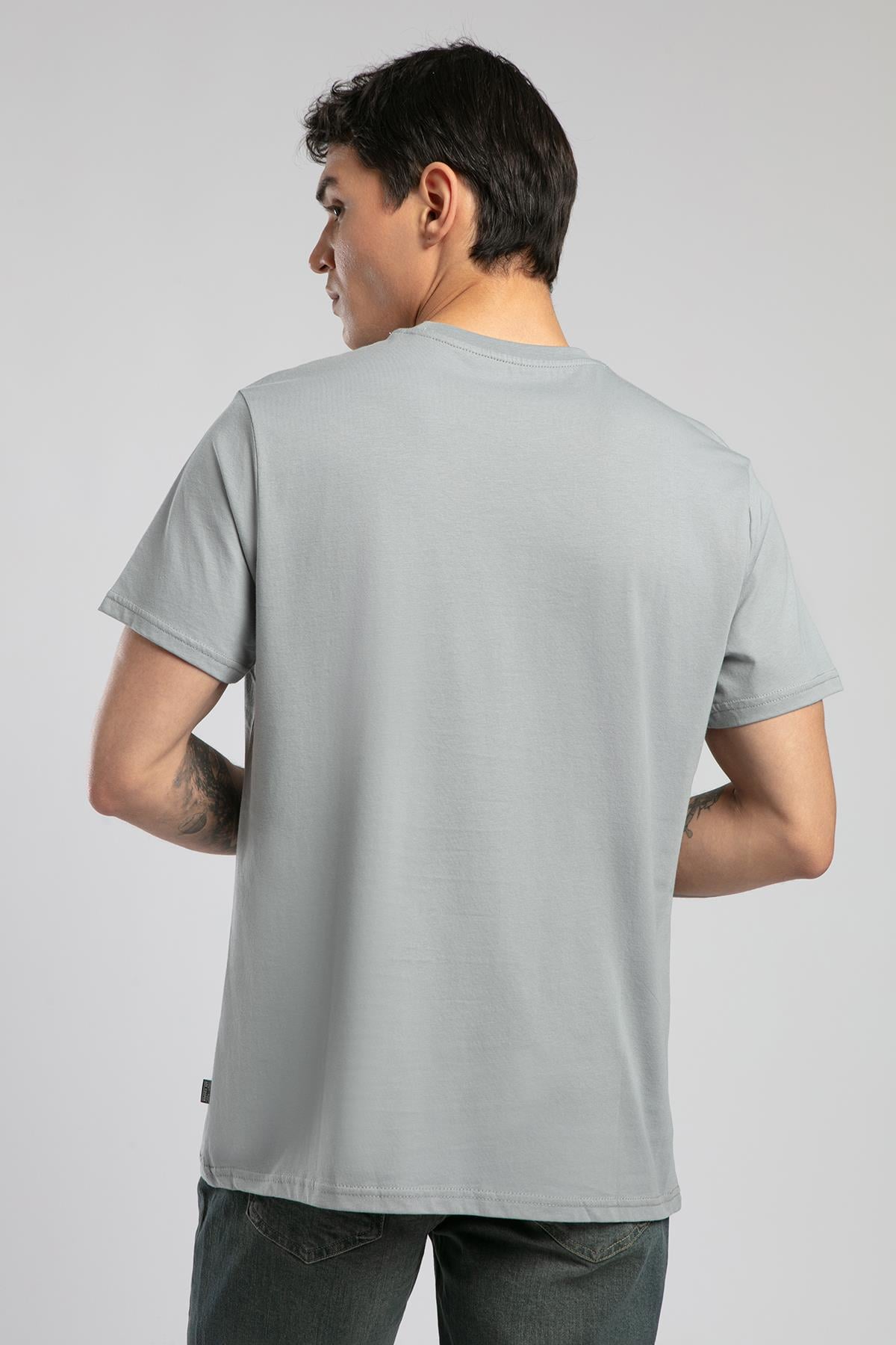 Baselo Erkek %100 Pamuk O Yaka T-Shirt Gri