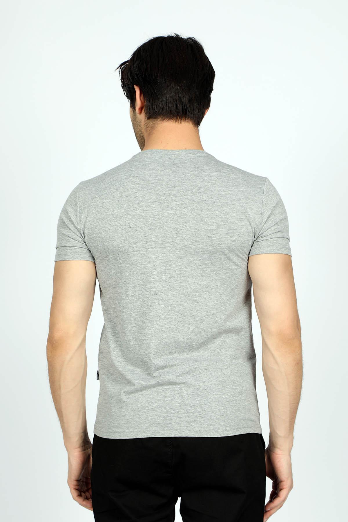 Bernt Erkek %100 Pamuk O Yaka T-Shirt Gri Melanj