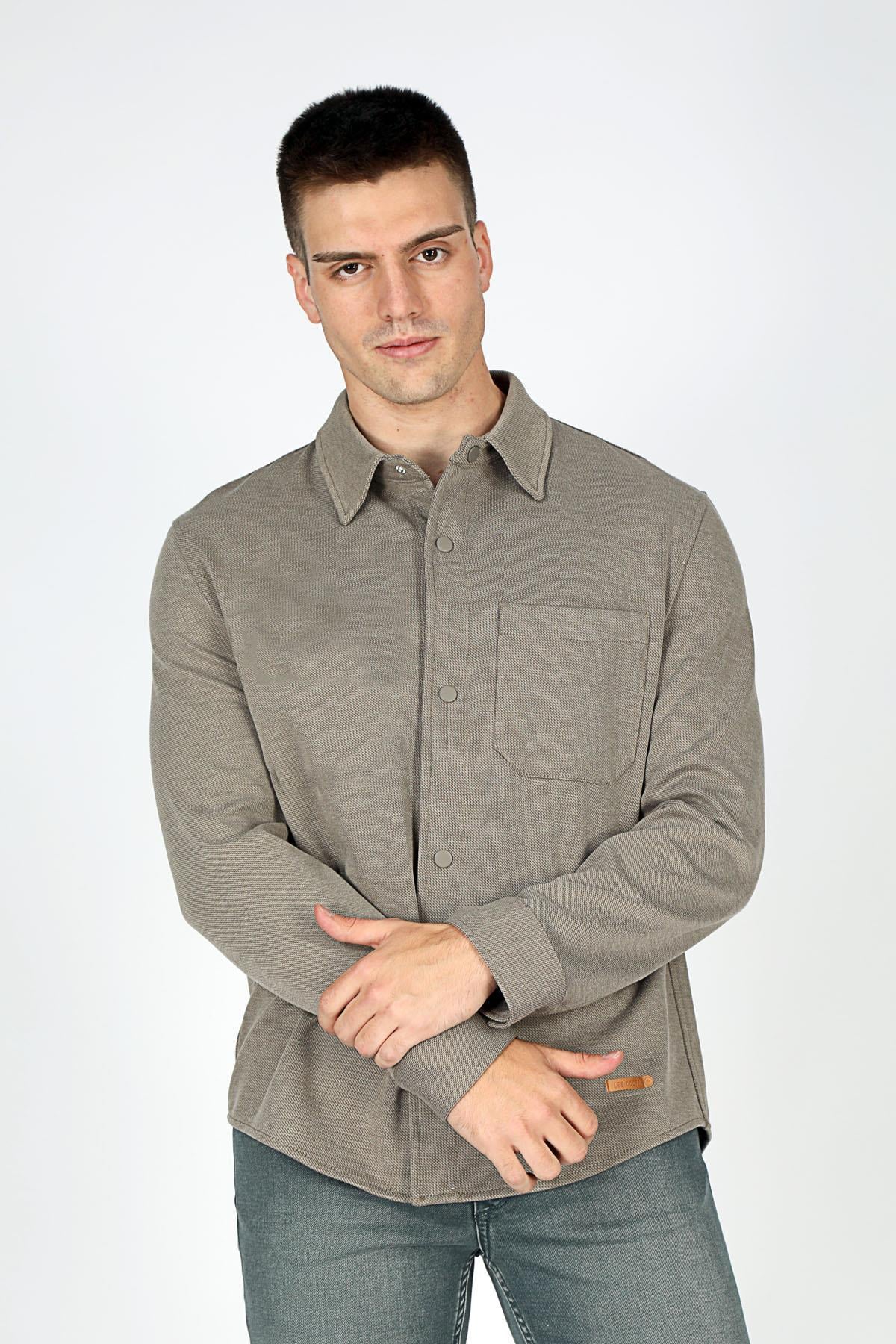 Bertaus Erkek Örme Uzun Kol Gömlek Vizon