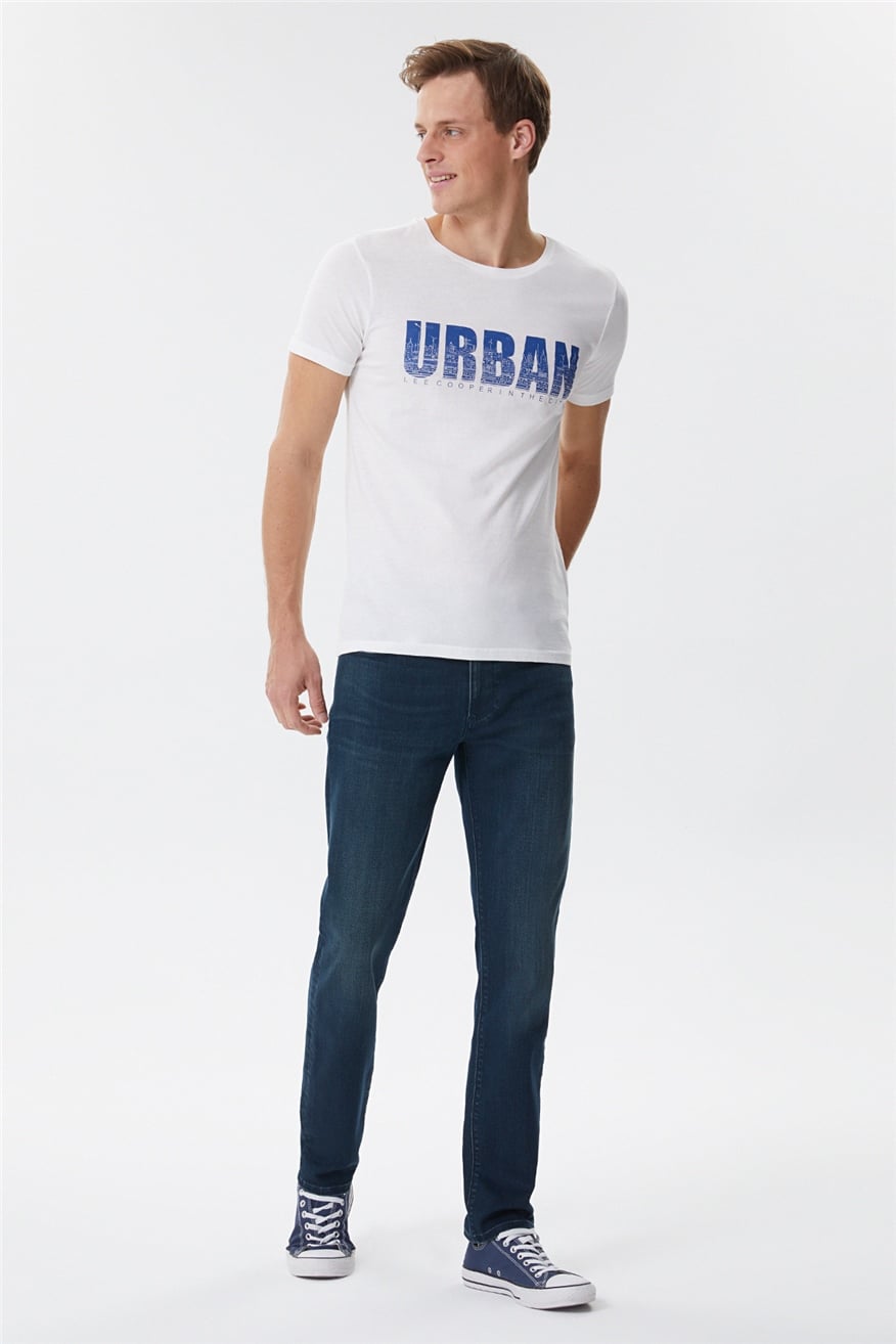 Brendon Erkek %100 Pamuk Bisiklet Yaka T-Shirt Off White