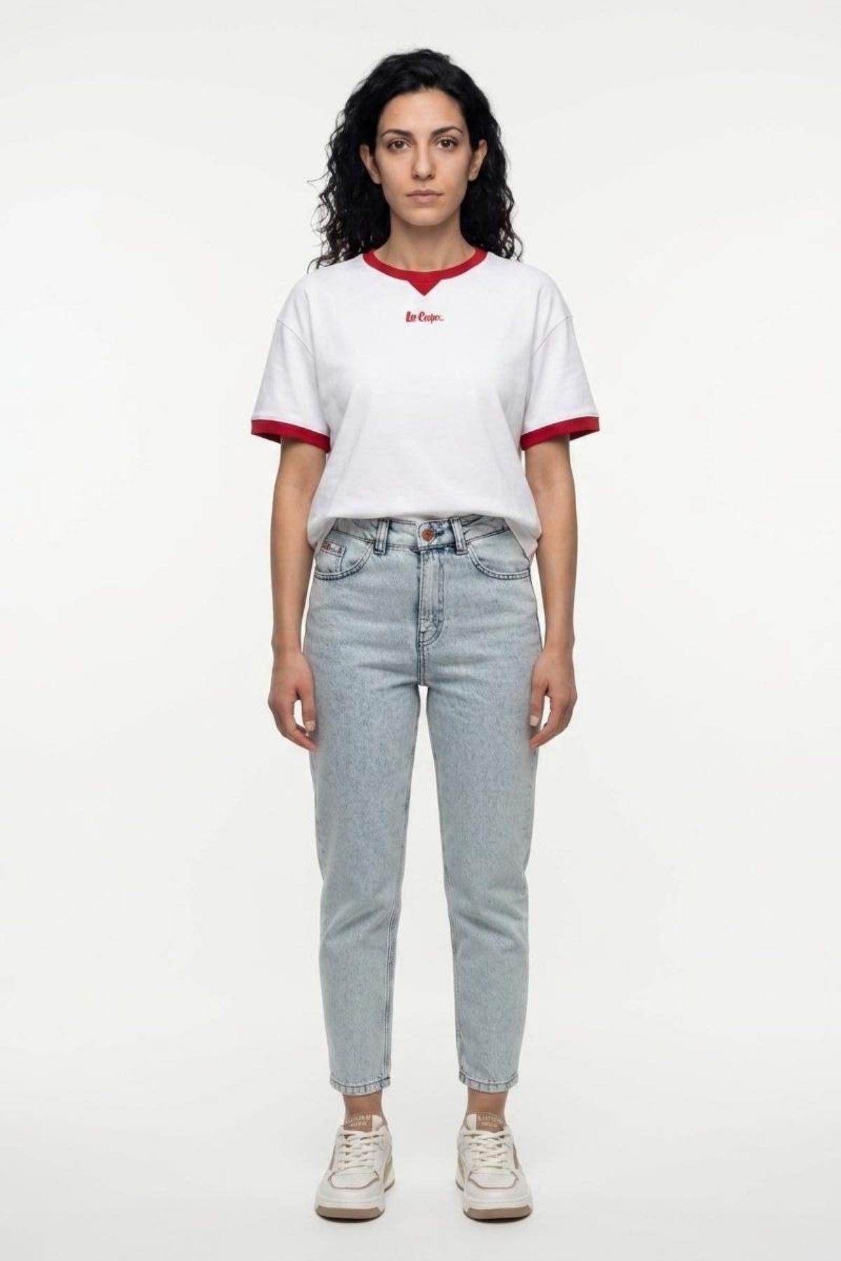 BRIANA Kadın Rahat Kesim Baskılı Bisiklet Yaka T-Shirt Beyaz