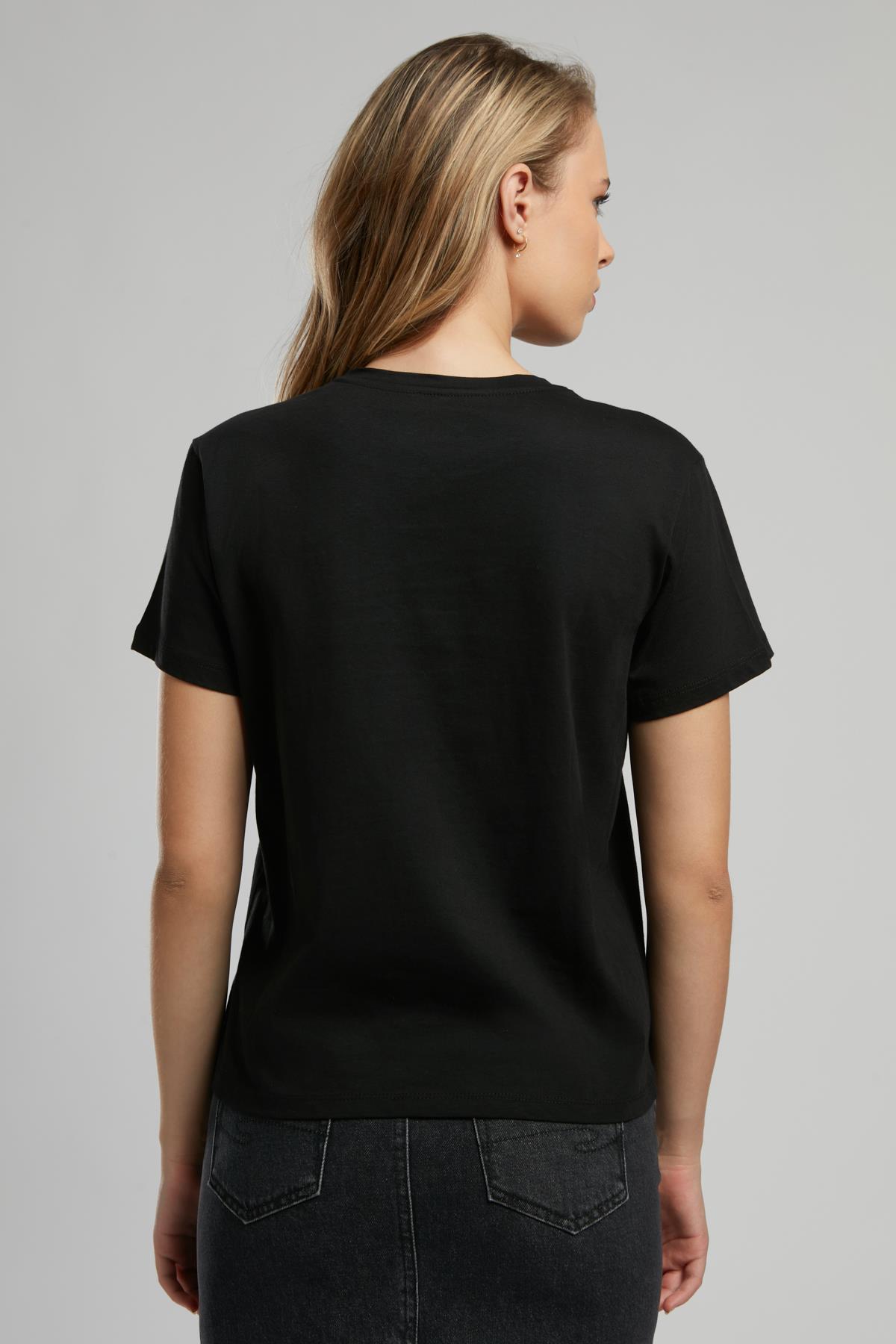 Brighton Kadın %100 Pamuk O Yaka T-Shirt Siyah